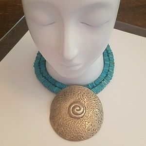 Blue coral and Sterling silver statement necklace